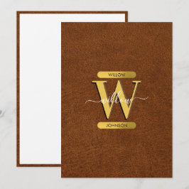 Imitat Leder- und Goldmonogramm-Karte Dankeskarte