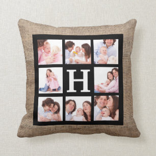 Imitat-Leinwand-Monogramm mit 8 Familien-Fotos Kissen