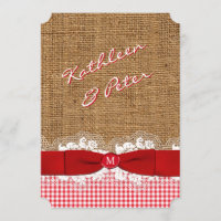 IMITAT Leinwand, Spitze, Gingham-Hochzeit lädt -
