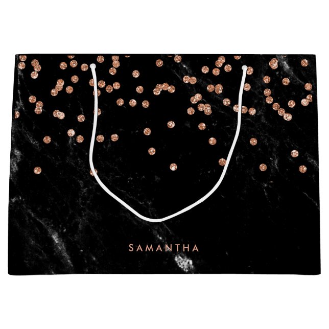 Imitat-Marmor mit Imitat-Rosen-GoldConfetti Große Geschenktüte (Vorderseite)