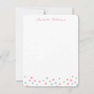 Imitat-Minze und rosa GlitzerConfetti Notecards Mitteilungskarte