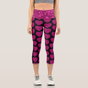 Imitat mit rosa Herzklopfen Glitzer Glitzern schwa Capri Leggings