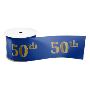 Imitat/nachgemachte Gold"50." Ereignis-Zahl (blau) Satinband