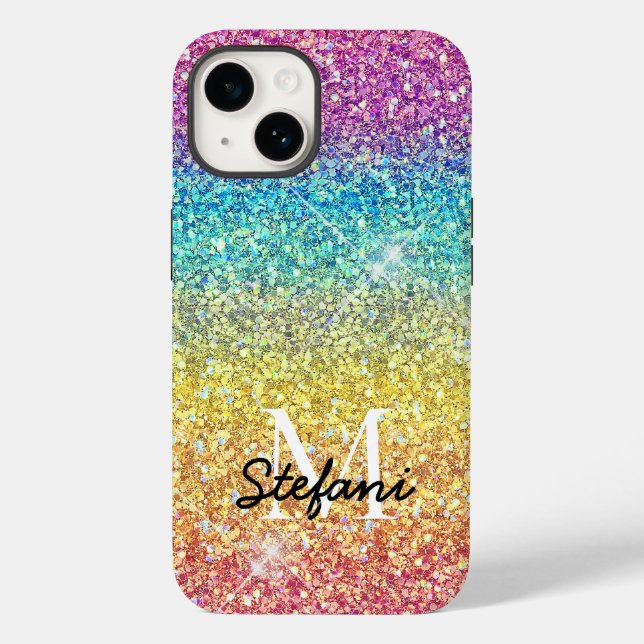 Imitat Ombre Rainbow Glitzer Monogram Case-Mate iPhone Hülle (Rückseite)
