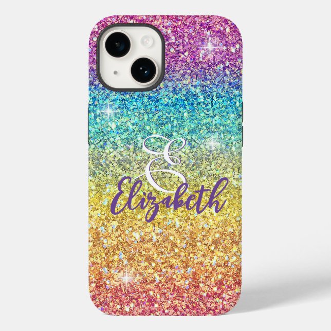Imitat Ombre Rainbow Glitzer Monogram Case-Mate iPhone Hülle (Rückseite)