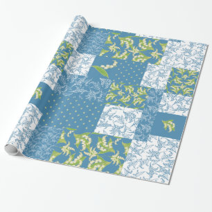 Imitat-Patchwork Giftwrap: Maiglöckchen, blau Geschenkpapier