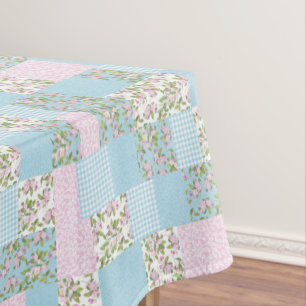 Imitat-Patchwork, Rosa, blaue Apple-Blüten-Muster Tischdecke