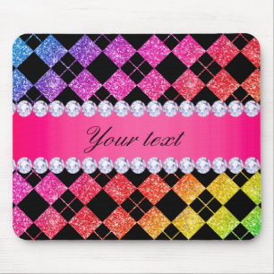 Imitat-Regenbogen-NeonGlitzer-Diamant-Schwarzes Mousepad