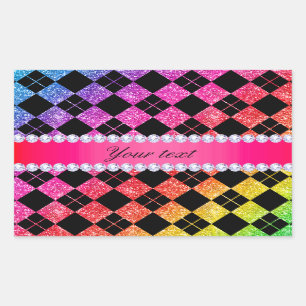 Imitat-Regenbogen-NeonGlitzer-Diamant-Schwarzes Rechteckiger Aufkleber