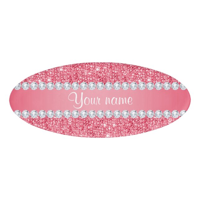 Imitat-rosa Sequins und Diamanten Namenschild (Vorderseite)