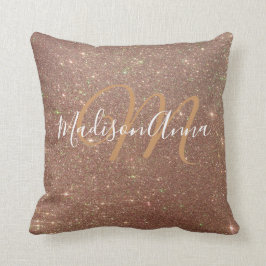 Imitat Rose Gold Glitzer 3 mit Monogramm und Name Kissen