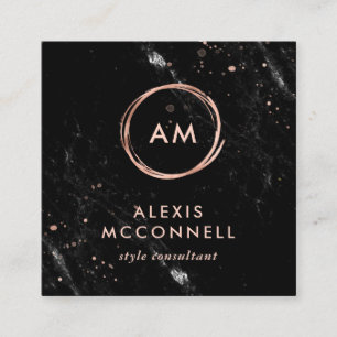 Imitat-Rosen-Goldblick auf schwarzem Kreis des Quadratische Visitenkarte