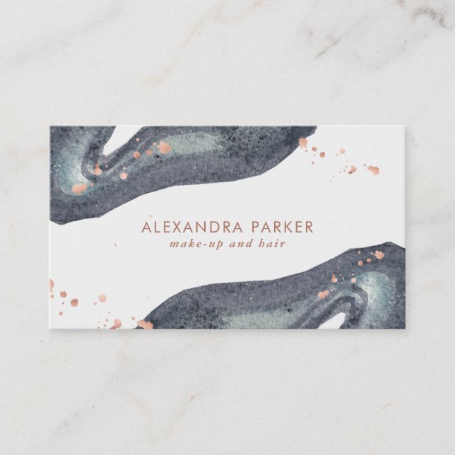Imitat-Rosen-Goldblick und grauer Watercolor Geode Visitenkarte (Vorderseite)