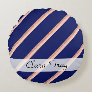 Imitat-Rosen-GoldGlitter und rosa Streifenmuster Rundes Kissen