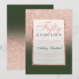 Imitat-RosengoldGlitter-Jägergrün 50 fabelhaft Einladung