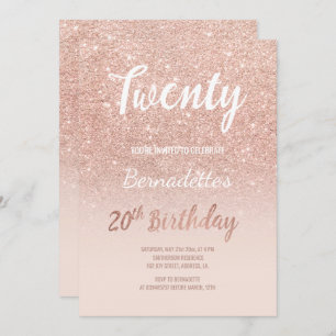 Imitat-RosengoldGlitter ombre 20. Geburtstag Einladung