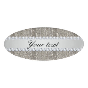 Imitat-silberne Sequins und Diamanten Namenschild