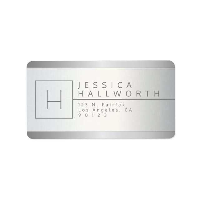 Imitat Silver & Grau Mit Monogramm Rücksendeadress Adressaufkleber (Vorne)