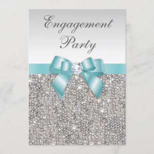 Imitat Silver Sequins Aquamarine Bow Engagement Pa Einladung