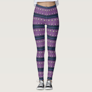 Imitat strickte hässliche lila WeihnachtsLeggings Leggings