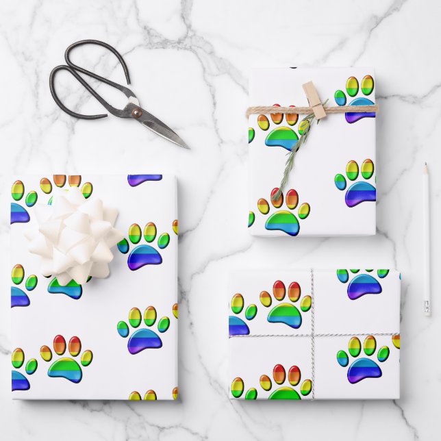 Imitate 3D-Regenbogen-Hundetext Geschenkpapier Set (Vorderseite)