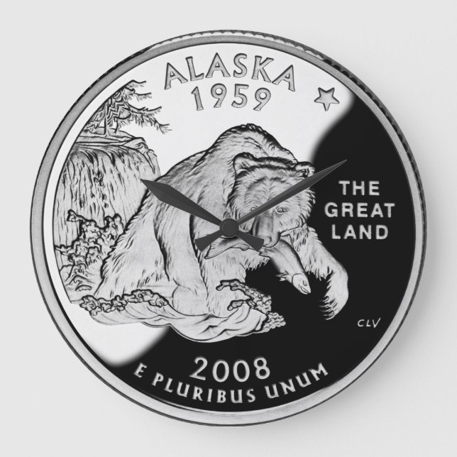 Imitate Alaska Staat Quarter The Great Land Grizzy Große Wanduhr (Vorderseite)