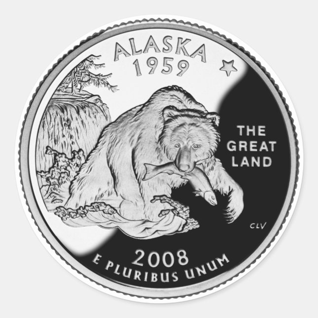 Imitate Alaska Staat Quarter The Great Land Grizzy Runder Aufkleber (Vorderseite)