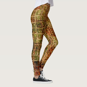 Imitate Alligator Animal Skin Leather Red Brown Leggings
