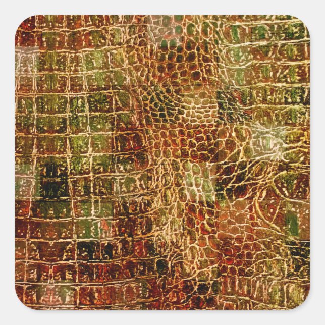 Imitate Alligator Animal Skin Leather Red Brown Quadratischer Aufkleber (Vorderseite)