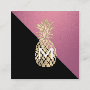 Imitate Ananas-Monogramm aus Gold auf heißen rosa Quadratische Visitenkarte