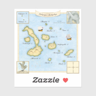 Imitate Antike Galapagos Archipel Karte mit Schiff Aufkleber