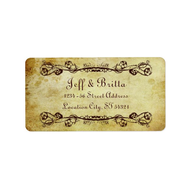 Imitate Antique Gold Viktorianisch Steampunk Hochz Adressaufkleber (Vorne)