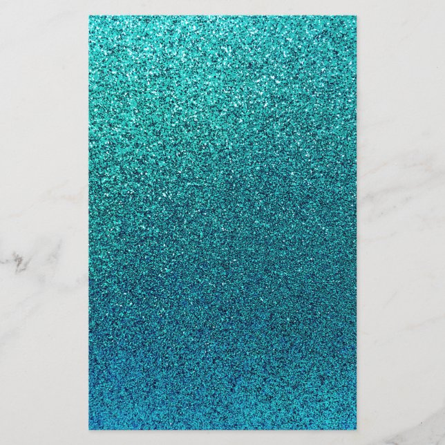 Imitate Aqua Aquamarin Türkis Blauer Glitzer Hinte Briefpapier (Vorderseite)