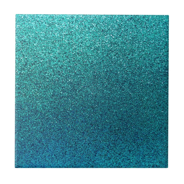 Imitate Aqua Aquamarin Türkis Blauer Glitzer Hinte Fliese (Vorderseite)