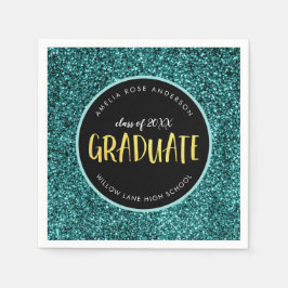 Imitate Aquamarin Glitzer Graduate Abschluss Serviette