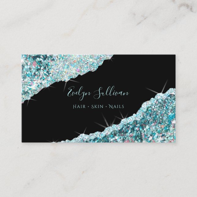 Imitate Aquamarin Glitzer Sequin Business Card Visitenkarte (Vorderseite)
