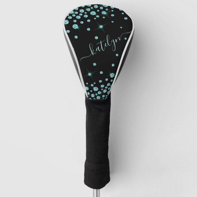 Imitate Aquamarin Kristall Diamonds Personalisiert Golf Headcover (Vorderseite)