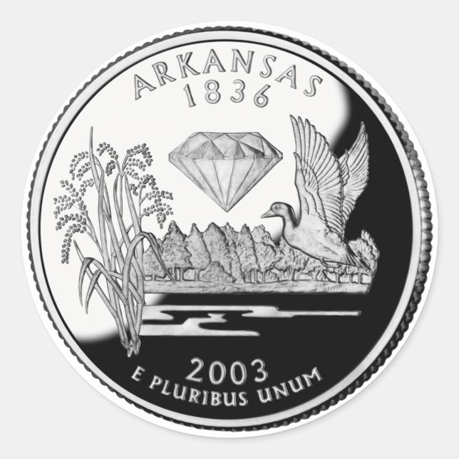 Imitate Arkansas Staat Quarter Krater von Diamonds Runder Aufkleber (Vorderseite)