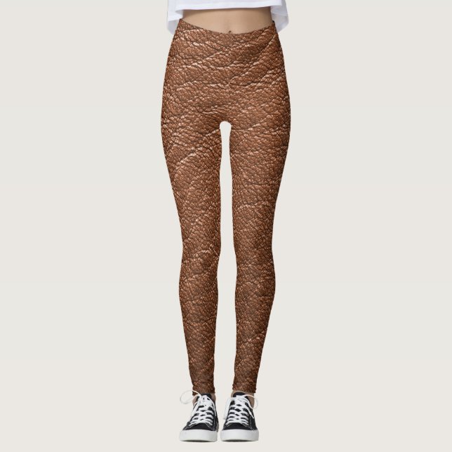 Imitate aus braunem Leder Textur Muster Yoga Pants Leggings (Vorderseite)