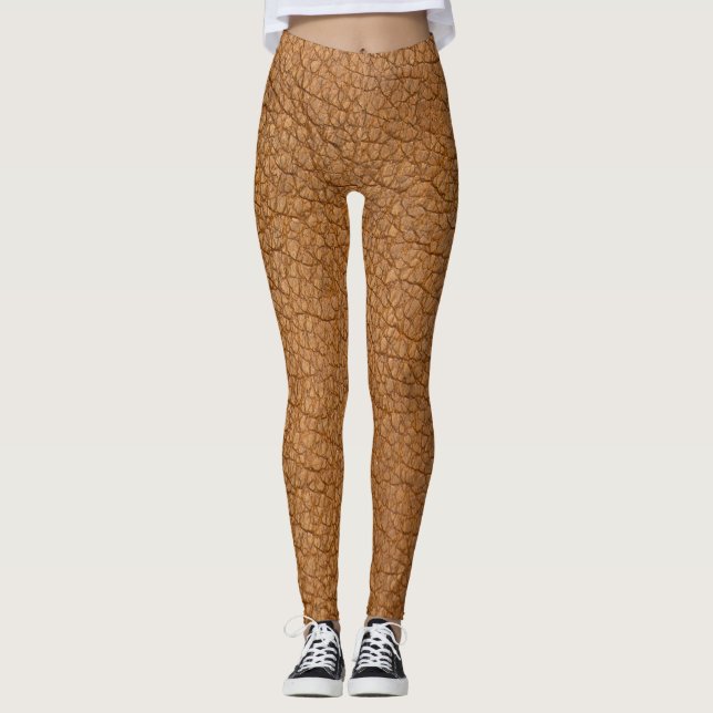 Imitate aus braunem Leder Textur Muster Yoga Pants Leggings (Vorderseite)