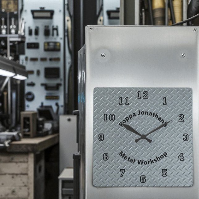 Imitate aus Diamantplatten Metall Lug Muster Maßqu Quadratische Wanduhr (diamond plate designed template wall clock)