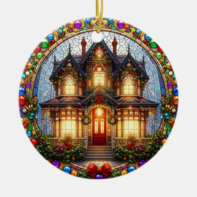 Imitate aus festem Glas Viktorianisch-House Orname Keramik Ornament (Vorne)