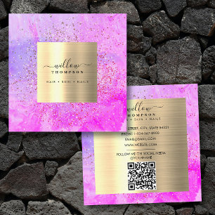 Imitate aus Lila Marmor mit Aquarellfarbe Gold Gli Quadratische Visitenkarte