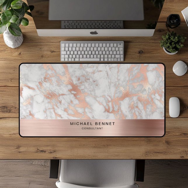 Imitate aus Marmor Rose Gold Metallic Business Schreibtischunterlage (Marble Faux Rose Gold Metallic Business Desk Mat)