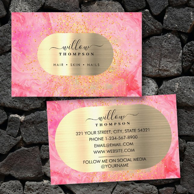 Imitate aus Marmor und Rosa Aquarell Gold Glitzer  Visitenkarte (Watercolor & Pink Marble Faux Gold Glitter Foil Business Card)