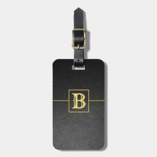 Imitate aus schwarzem Pebblendleder in Monogramm Gepäckanhänger