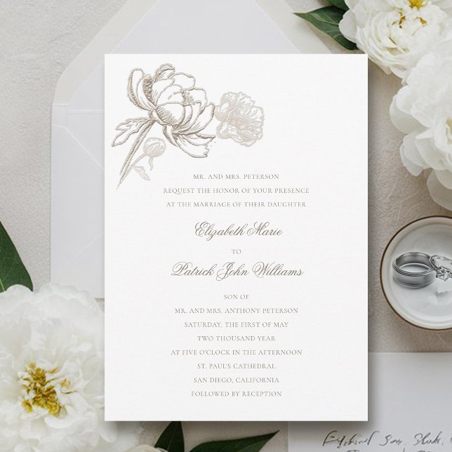 Imitate besticht durch feierliche klassische Hochz Einladung (peony wedding invitation formal traditional elegant calligraphy modern classic bride parents)