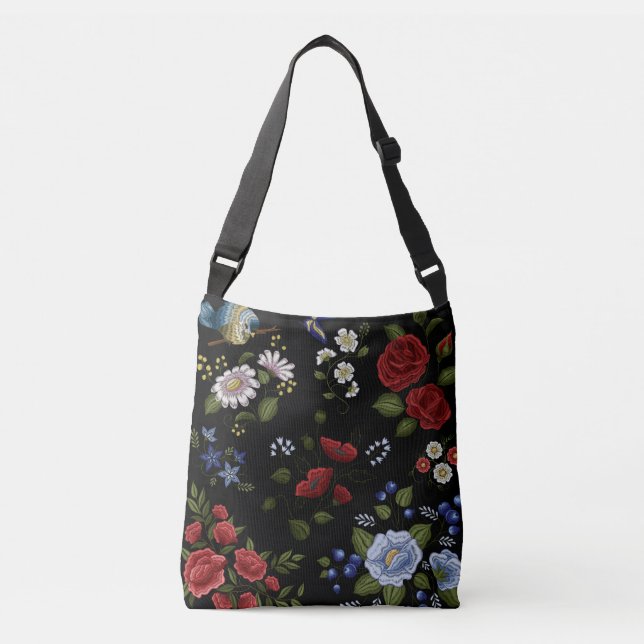 Imitate bestickt Rot & Blau Blumen Tasche (Vorderseite)