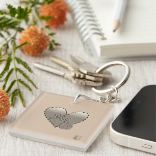 Imitate Beveled Liebe U & Rose Champaign Design Schlüsselanhänger