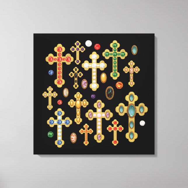 Imitate Birthstone Kreuze und lose Edelsteine auf  Leinwanddruck (Vorderseite)